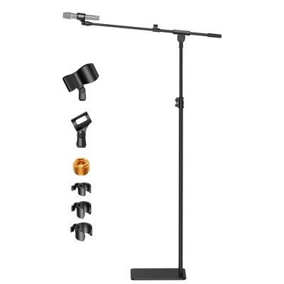 Mic Stand Floor, Boom Arm Floor Microphone Stand Height Adjustable Heavy Duty With Iron Base For Hyperx Solocast, Hyperx Quadcast S, Razer Seiren V3 Mini, Blue Yeti Shure SM58 And Other Mics