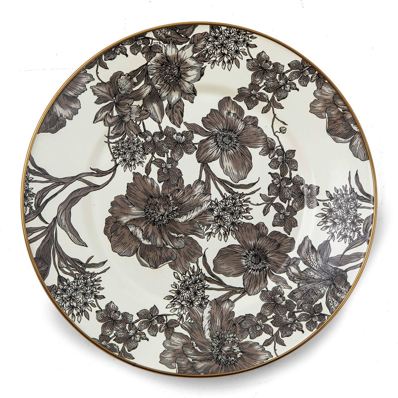 English Garden Enamel Dinner Plate, Gray/White