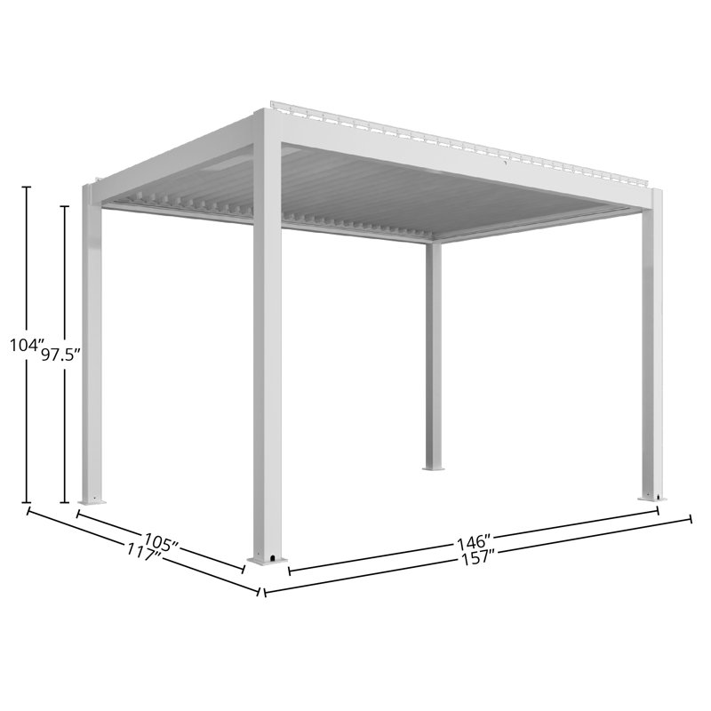 White Motorized Aluminum Pergola with LED Lighting, 19' x 13'