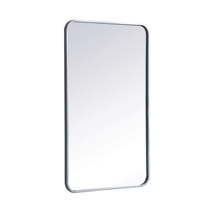 Sabine Metal Rounded Rectangle Wall Mirror, Silver, 36" x 18"