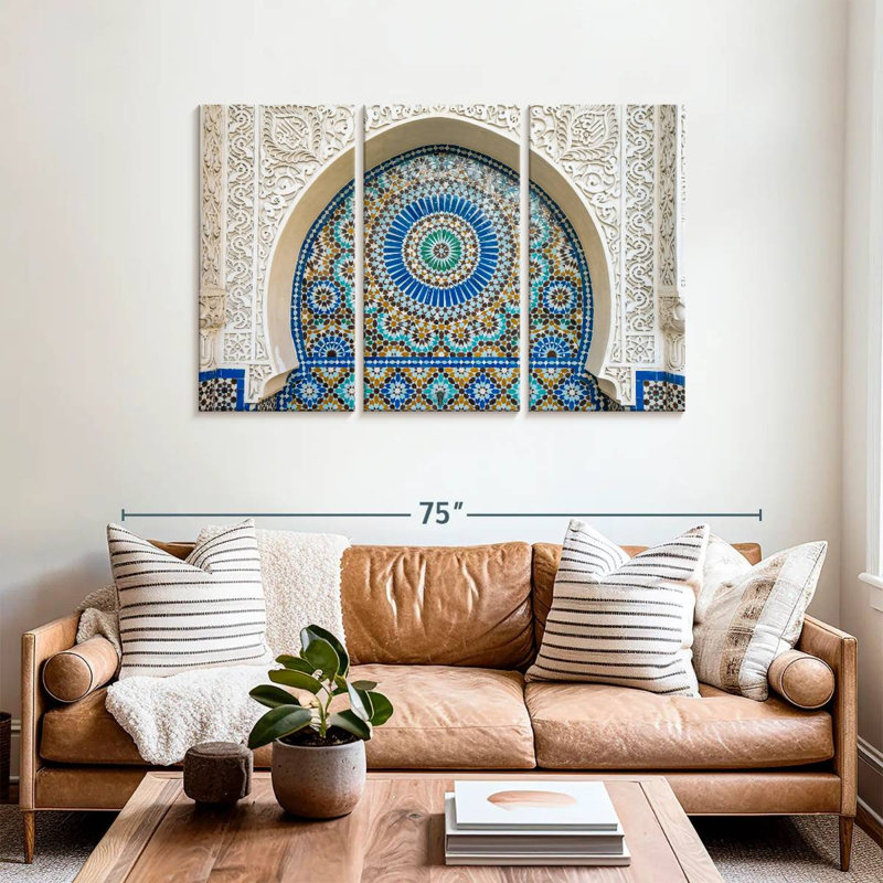 Ensemble de 3 carreaux marocains sur toile, H 57 po x l 36 po x P 1,25 po