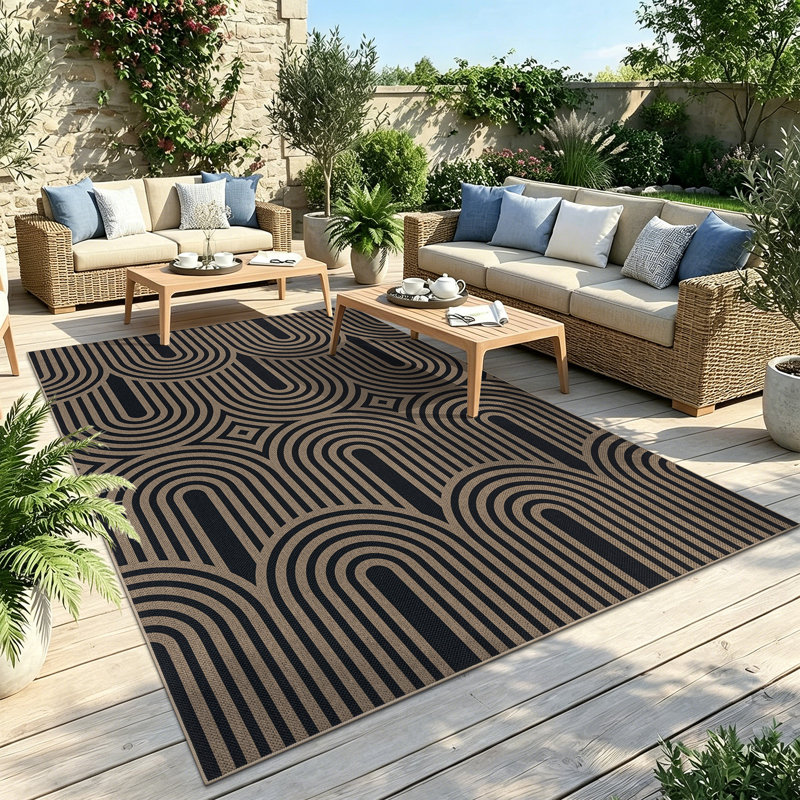 Tapis tissé pour l'intérieur et l'extérieur , Noir / brun, Rectangle de 5 pi x 7 pi