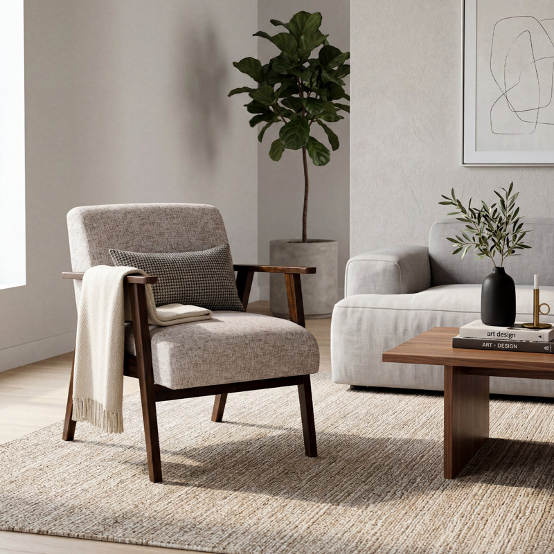 Fauteuil Marvela - Chaise en bois d'hévéa massif avec coussins beige crème