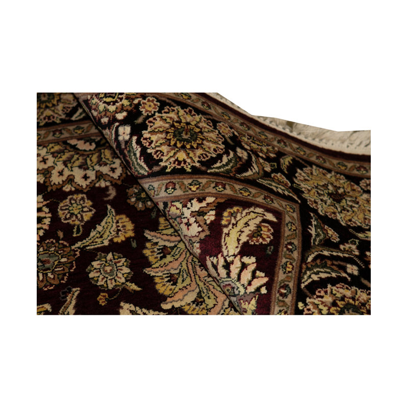 Manchuria Oriental Hand Knotted Wool Wine/Black Area Rug