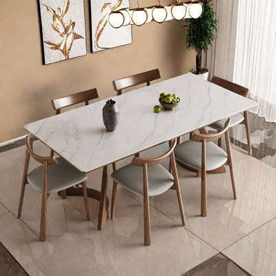 Ash wood rock slab rectangular dining table set