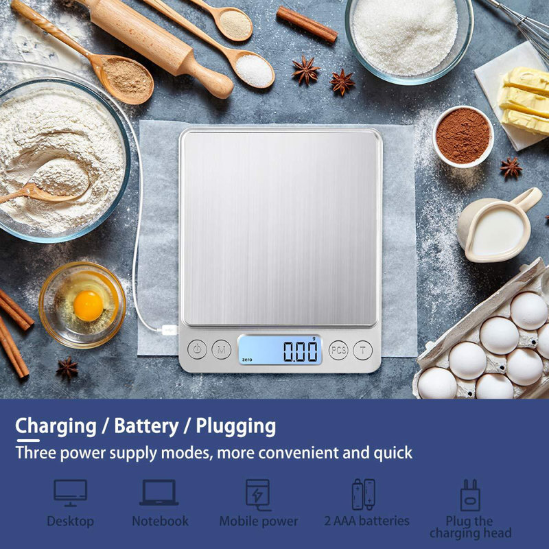 Mini Digital Platform Scale 1000g/0.1g Precision with USB Charging and Unit Conversion for Cooking