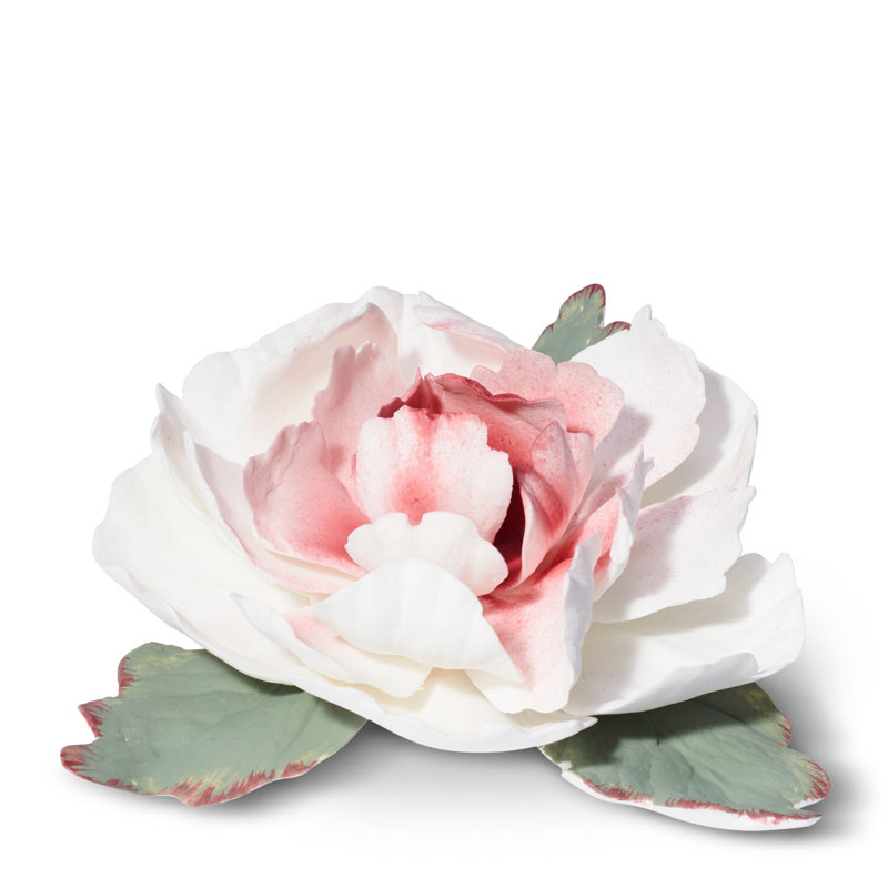 Handmade White and Pink Porcelain Peony Flower