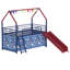 Lit mezzanine double Zeso pour enfants, motif maison, glissade et rideau, bleu marine et rouge-137645558