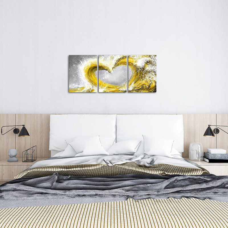 3 Piece Wrapped Canvas Print, Yellow