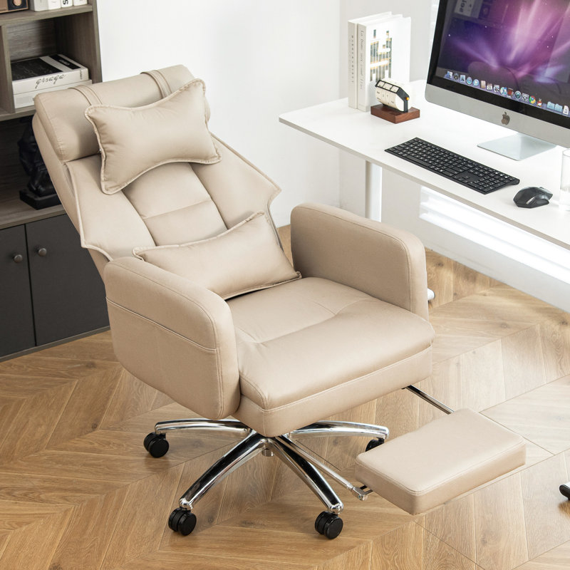 Fauteuil de bureau beige avec support lombaire respirant et rotatif hydrofuge, Beige
