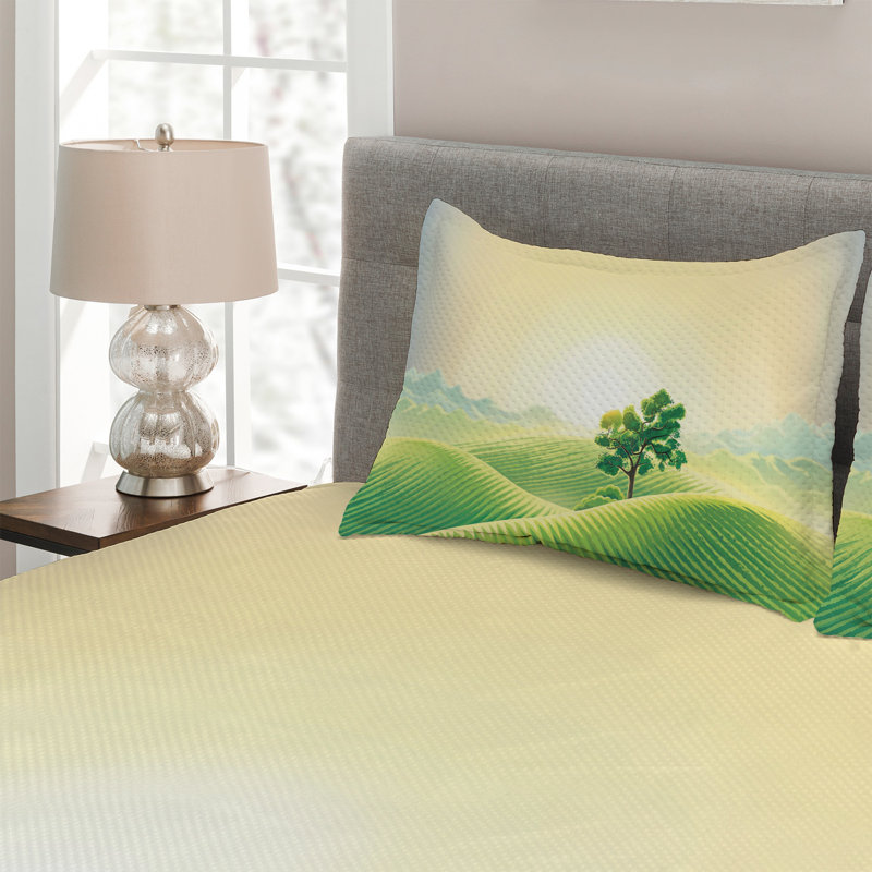 Landscape Farmhouse / Country Polyester Coverlet, King Bedspread + 2 Shams
