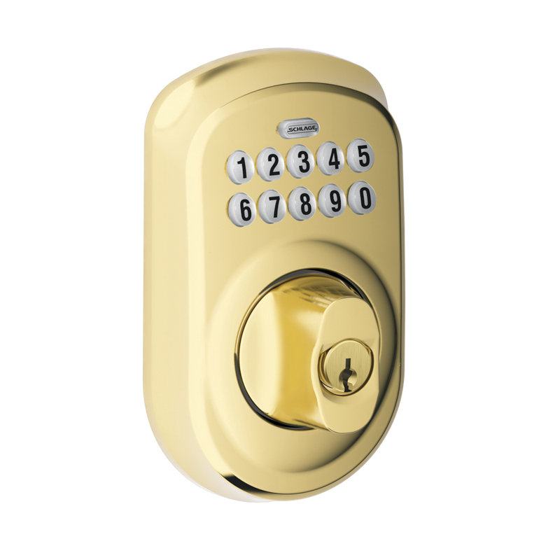 Schlage Keypad Deadbolt with Plymouth Trim, Bright Brass