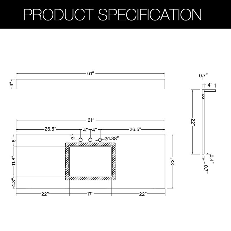 61 Quartz Material 1 Single Bathroom Vanity Top Yes Sink