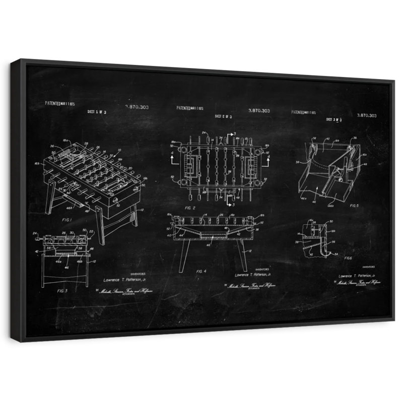 Brevet «Soccer Table BW vernis sur toile», H 17 po x l 25 po