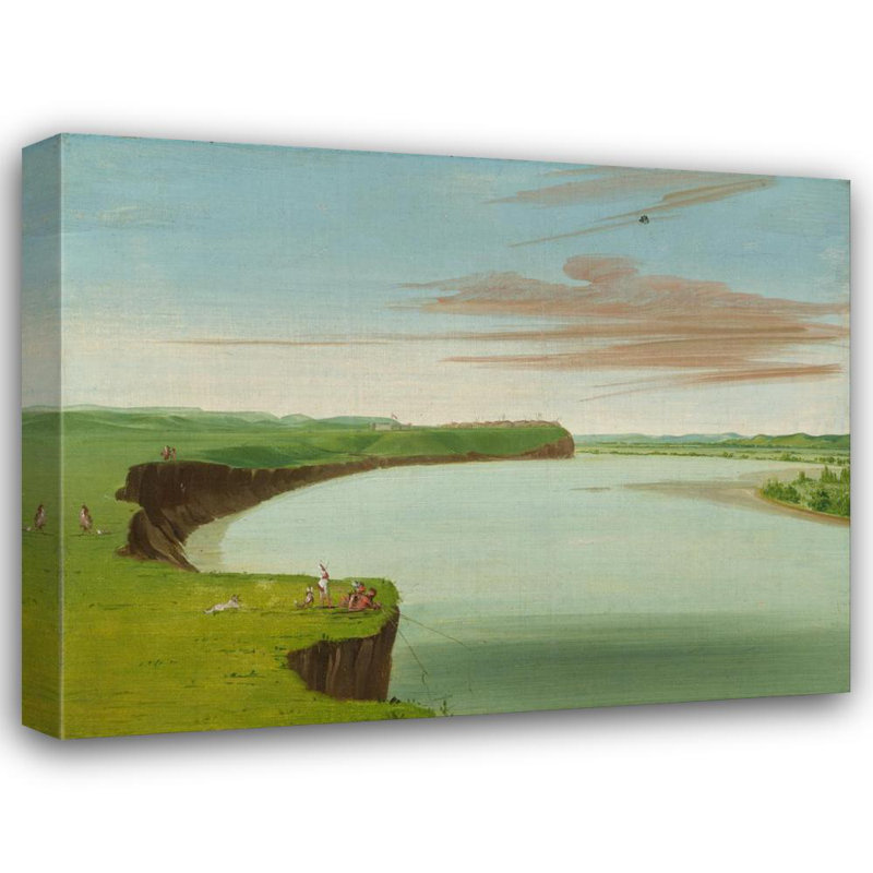 «Distant View of the Mandan Village» par George Catlin - Art mural sur toile tendue avec châssis, H 18 po x l 14 po
