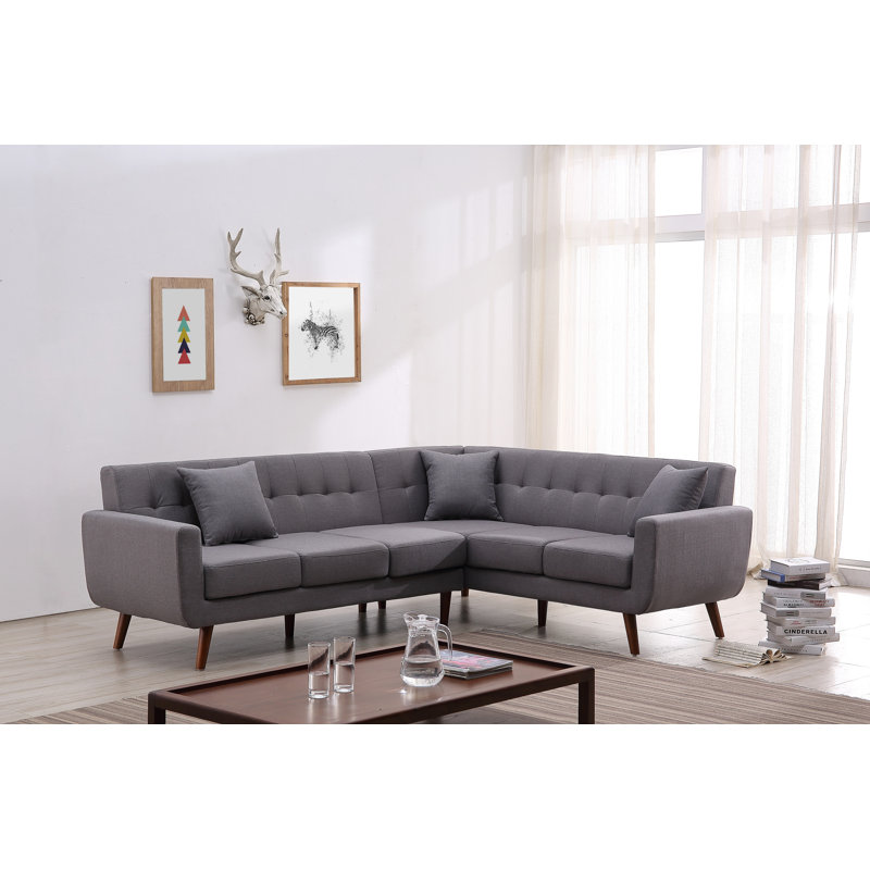 Barnet Upholstered Sectional, Gray Polyester Blend, Right Hand Facing