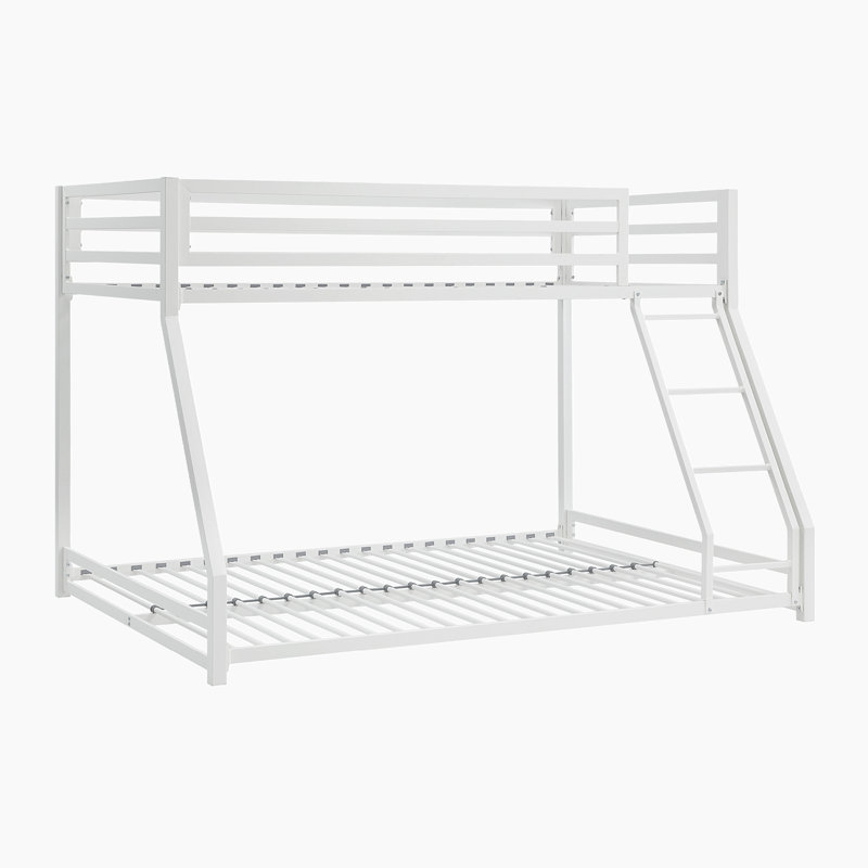Lance Modern & Contemporary Metal Twin over Full Bunk Bed with Protective Guard Rails & Integrated Ladder, White