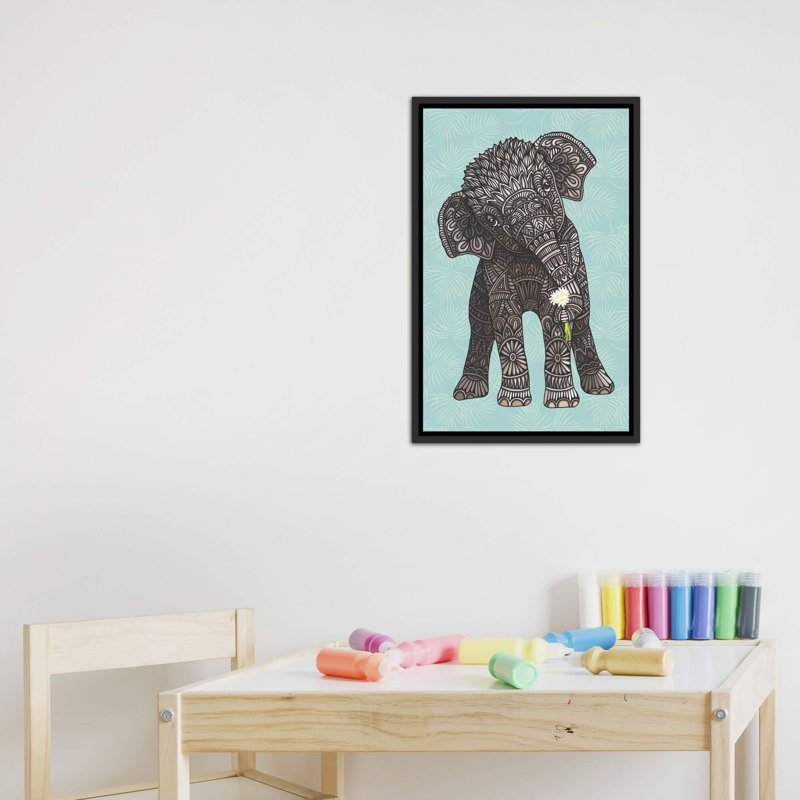 «Baby Elephant - Teal» par Angelika Parker - impression d'art graphique, H 26 po x l 18 po x 1,5 po, Pas de tapis