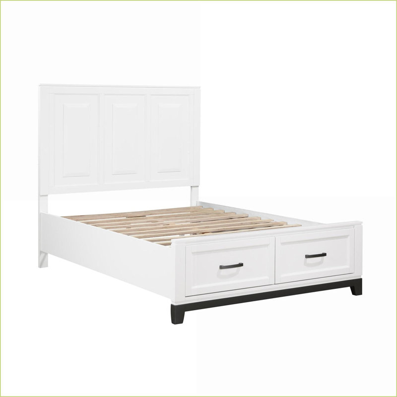 Lit plateforme double en bois avec tiroirs de rangement