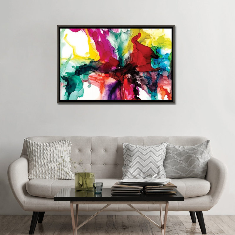 « Jeweltone Prism I » par Jennifer Goldberger-impression, H 32 po x l 48 po x 1,5 po, Toile encadrée de bois rustique foncé