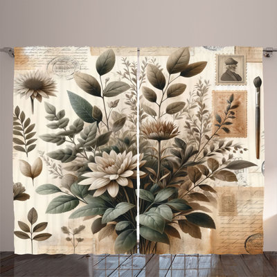 Ambesonne Curtains 2 Panel Set, Art Botany Nostalgia Leaves Beige Laurel Green Taupe -  p_sd1989_108x108
