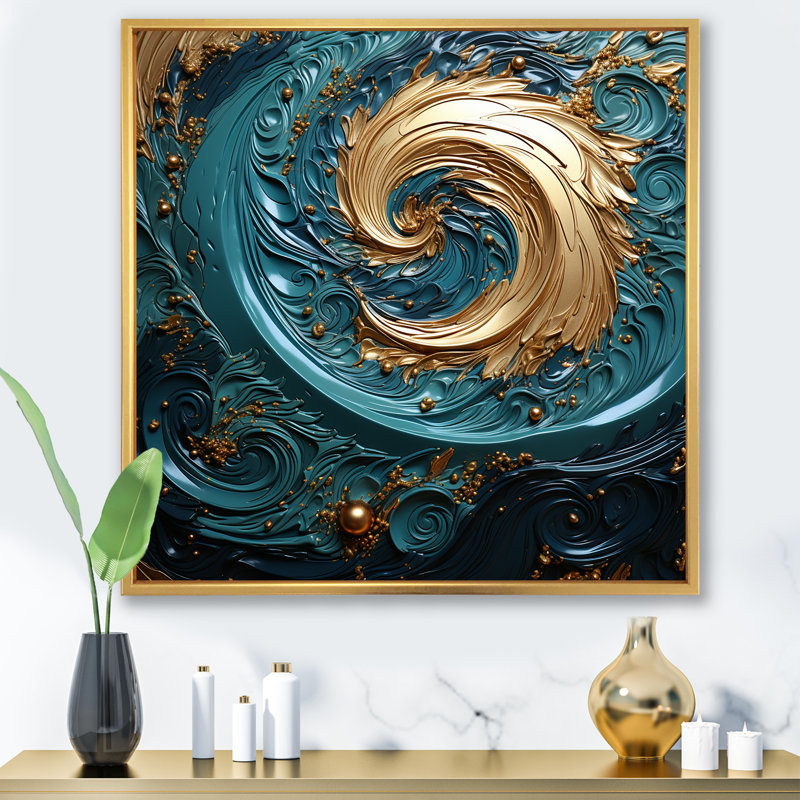 Bleu sarcelle, mouvement majestueux I - spirales abstraites, art mural, salon_106116, H 24 po x l 24 po x P 1 po