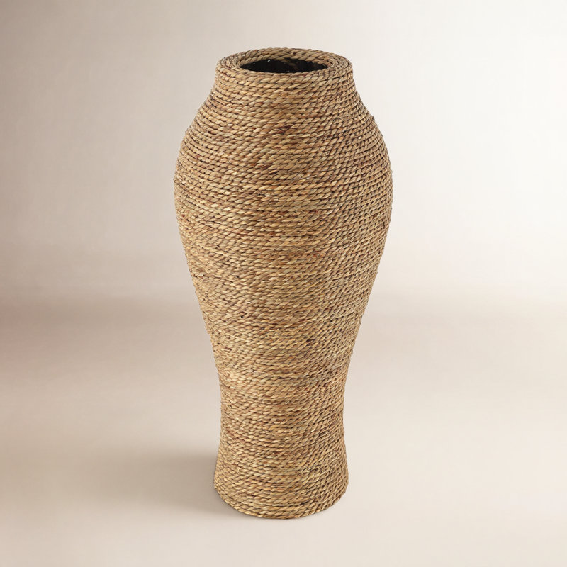 Neta Handcrafted Earthenware Jar with Seagrass Wrap, 23.9" H x 10.8" W x 10.85" D