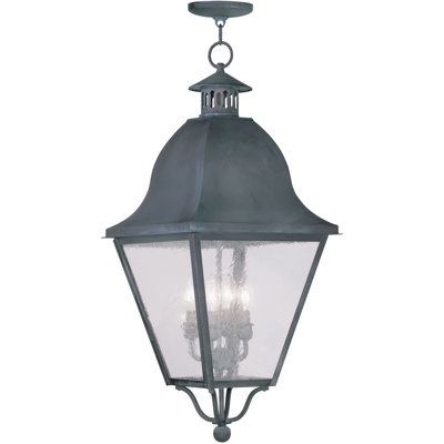 13.5in 4 Light Outdoor Chain Lantern Pendant Fixture with Seeded Glass Shade