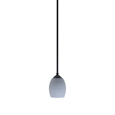 Zilo Stem Hung Mini Pendant Shown In Matte Black Finish With 5" Gray Matrix Glass