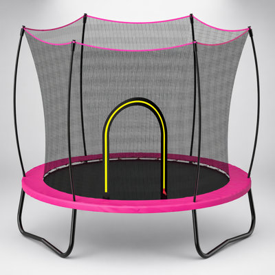 55 Inch Dark Pink Trampoline with Safety Enclosure and Durable Galvanized Frame for Family Fun