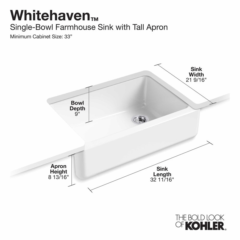 Whitehaven 33" x 22" Self-Trimming Under-Mount Single-Bowl Kitchen Sink with Tall Apron, Indigo Blue
