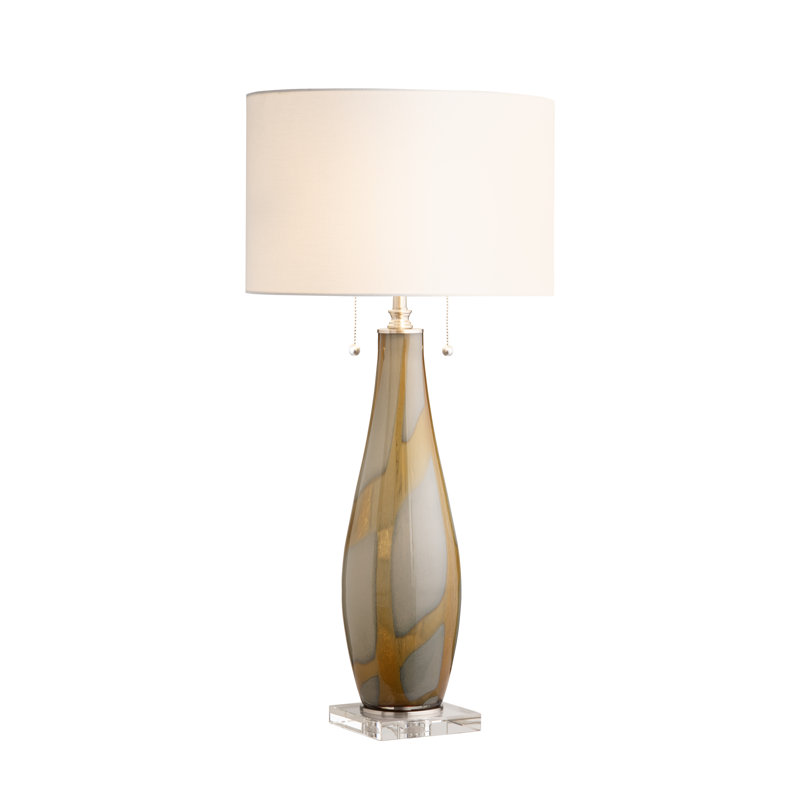 33.5" Glass Table Lamp With White Shade