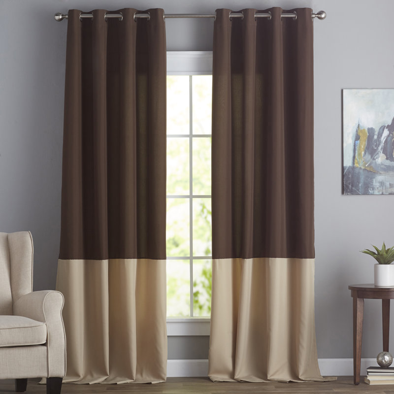 Curtainworks Jarrek Solid Color Semi-Sheer Grommet Single Curtain Panel, Chocolate, 52" W x 95" L