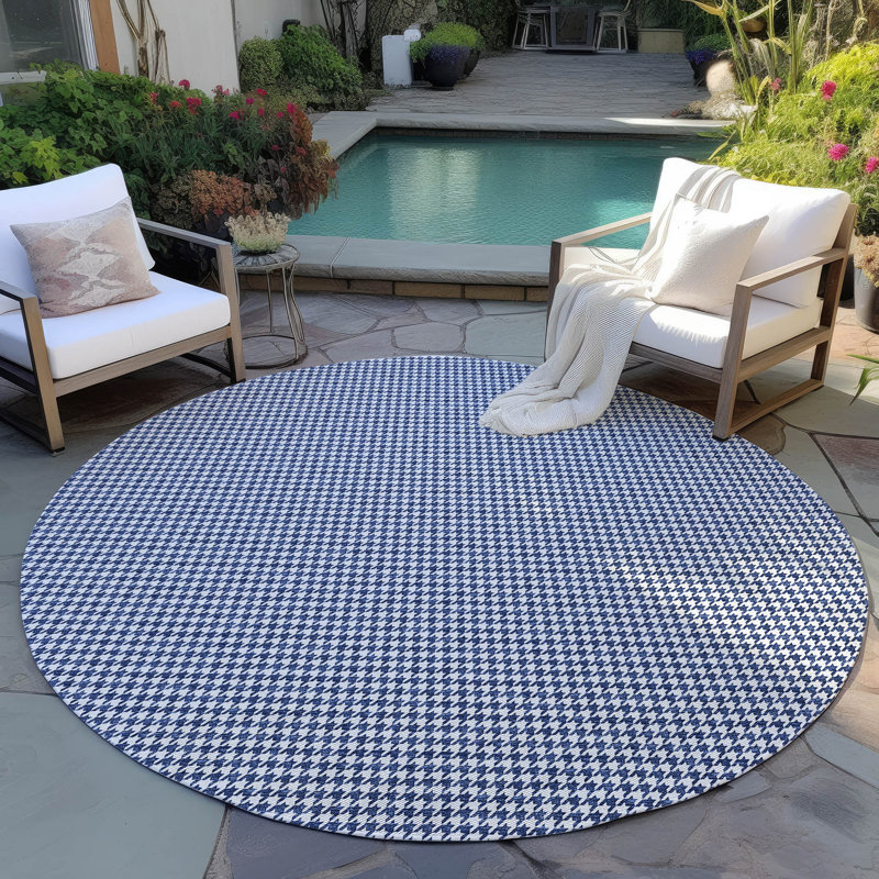 Loreen Washable Houndstooth Indoor / Outdoor Rug, Round 8'
