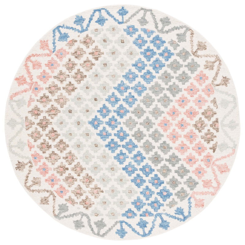 Tapis géométrique en laine / coton / latex touffeté à la main Aapri, Rond 6 pi