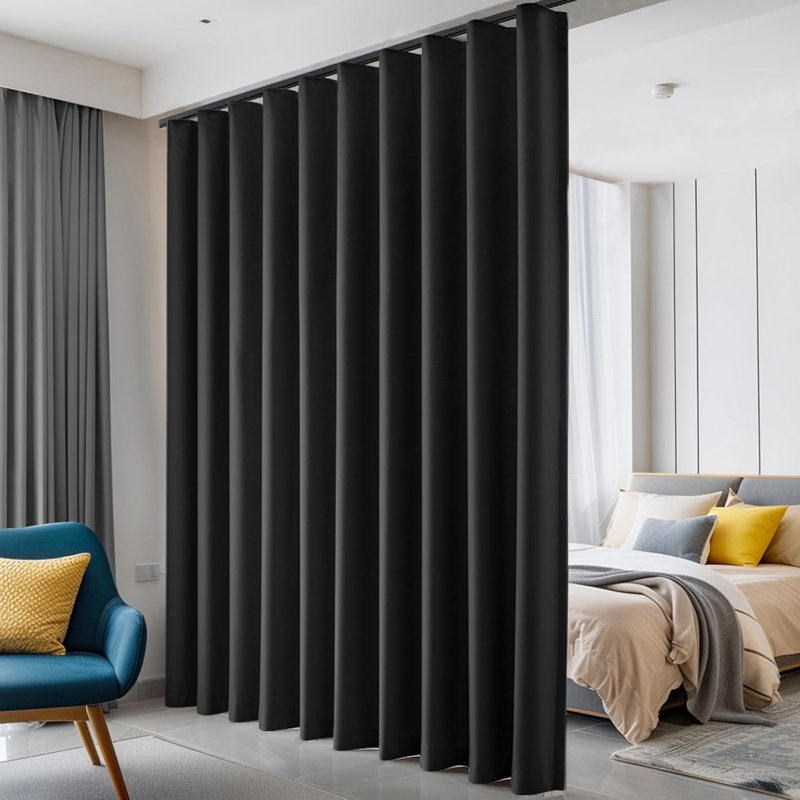 Room Divider Curtains, Blackout Ceiling Track Curtains with Hook Sound Proof Floor Curtains Perfect for Ceiling Mount Curtain Tracks Wall Divider for Room Separation (Black, W100 x H96)