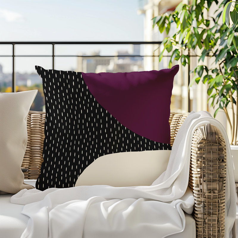 Coussin carré intérieur / extérieur pia, H 15 po x l 15 po, Mauve / noir / blanc cassé