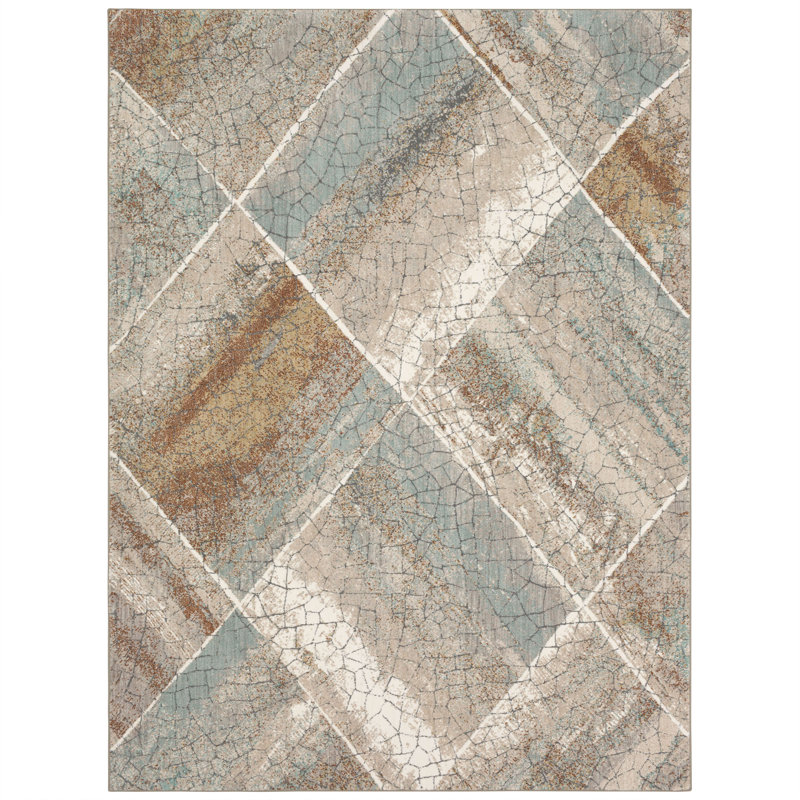 Dim Grey Geometric Wool and Synthetic Area Rug