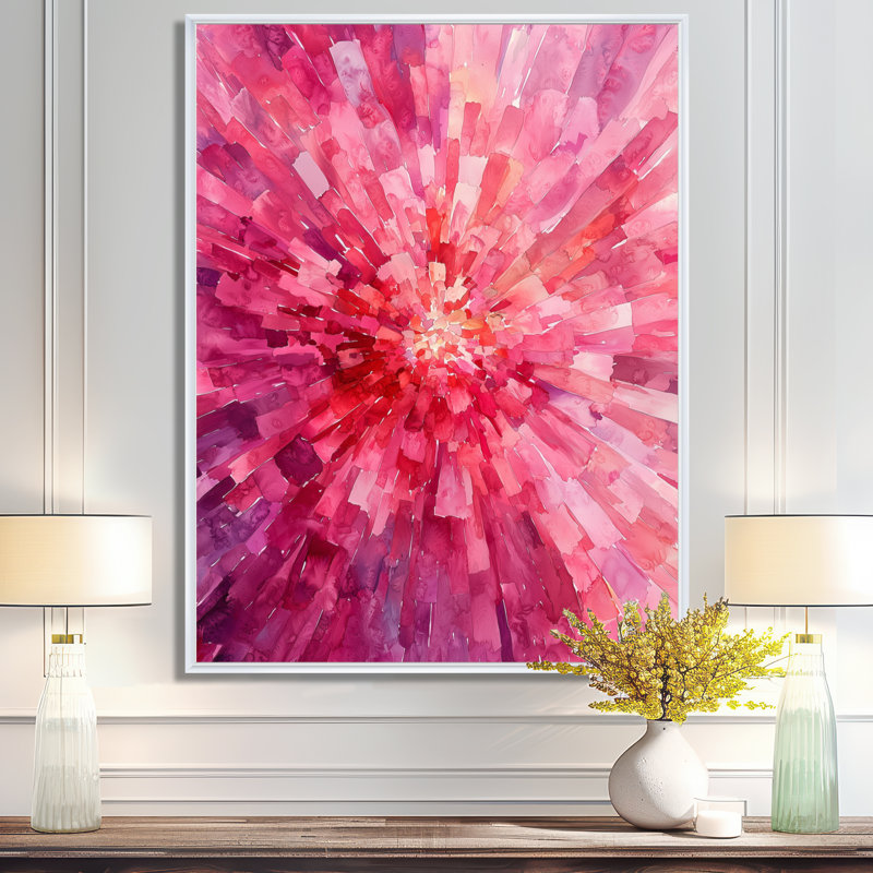 «Olivianna Geometric Hydrangea Petal Explosion», art abstrait encadré, H 20 po x l 12 po, Reproduction avec cadre flottant