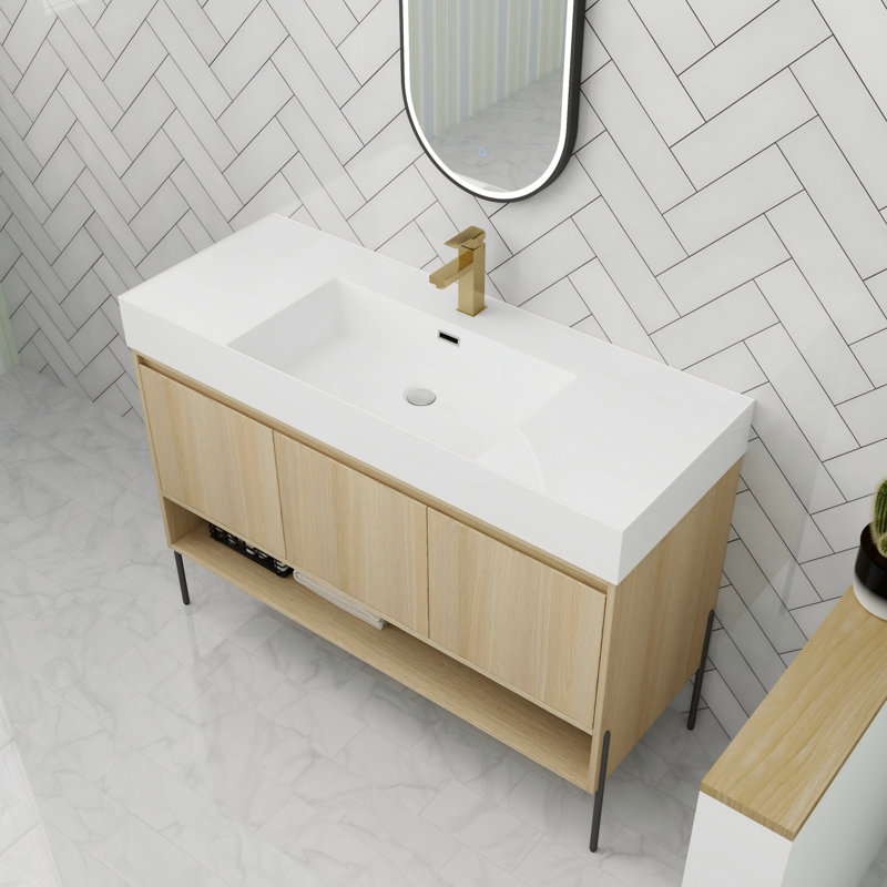 Meuble-lavabo autoportant avec porte à fermeture en douceur de 48 po avec lavabo en résine, 47"