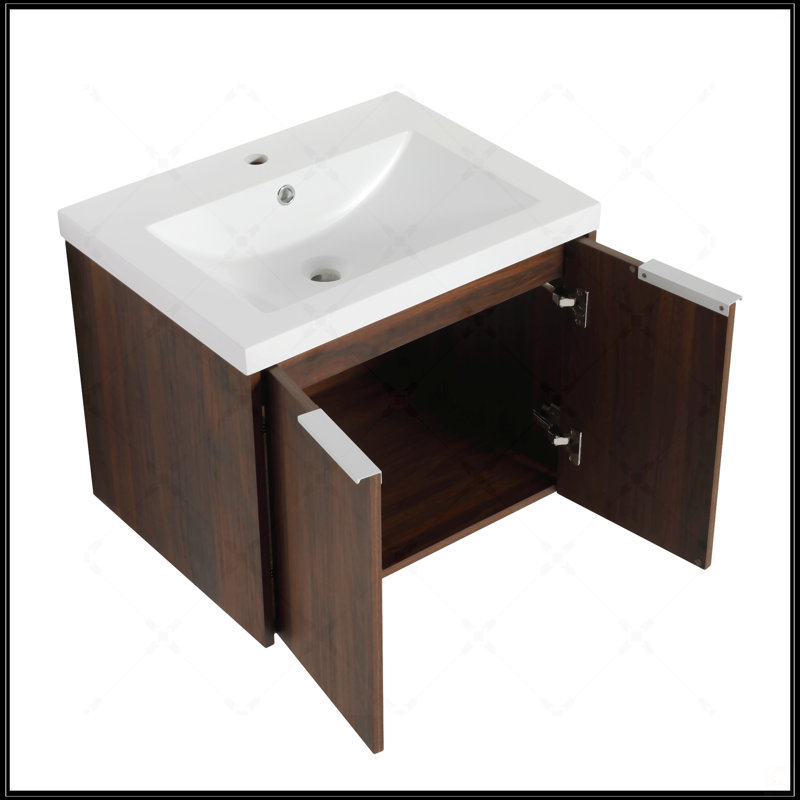 Armoire de salle de bain avec lavabo, portes à fermeture en douceur et fixation flottante pour les petites salles de bain, 24 po