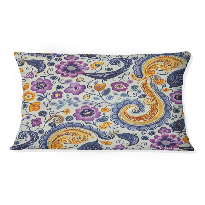 Coussin lombaire jaune et mauve rétro