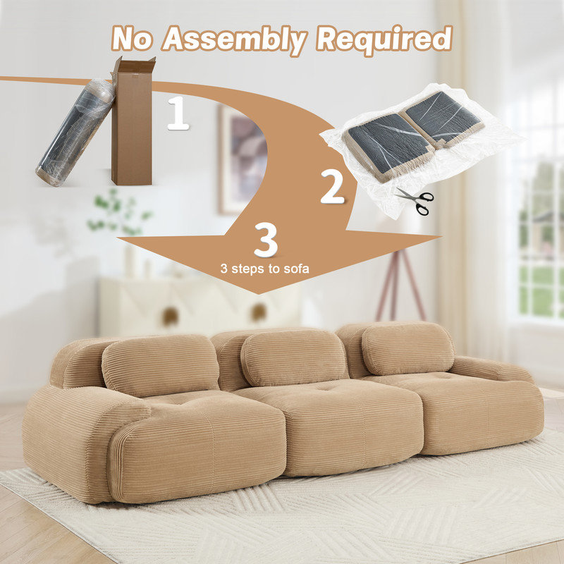 Modular Cloud Memory Foam 3-Seat Couch, No Assembly Required, Chameau