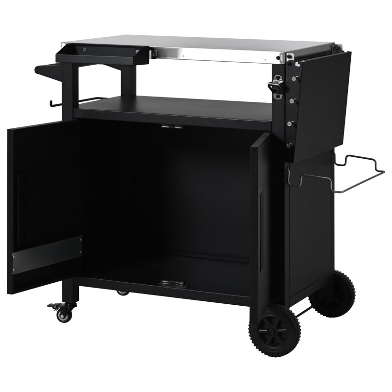 Outdoor Grill Cart With Storage, Foldable Table, And Stainless Steel Top For Versatile BBQ And Pizza Cooking Experiences