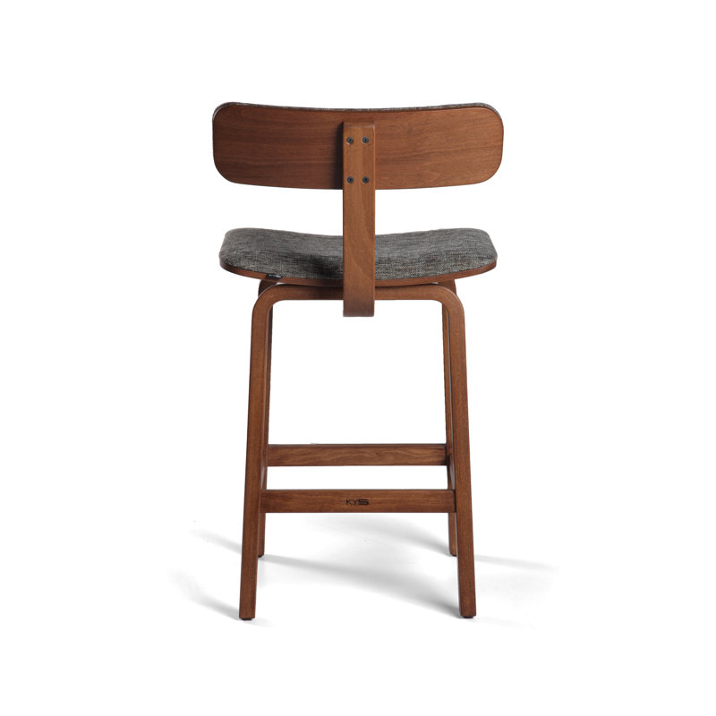 Tee Upholstered Stool with Solid Wood Frame, Gray/Light Walnut Frame