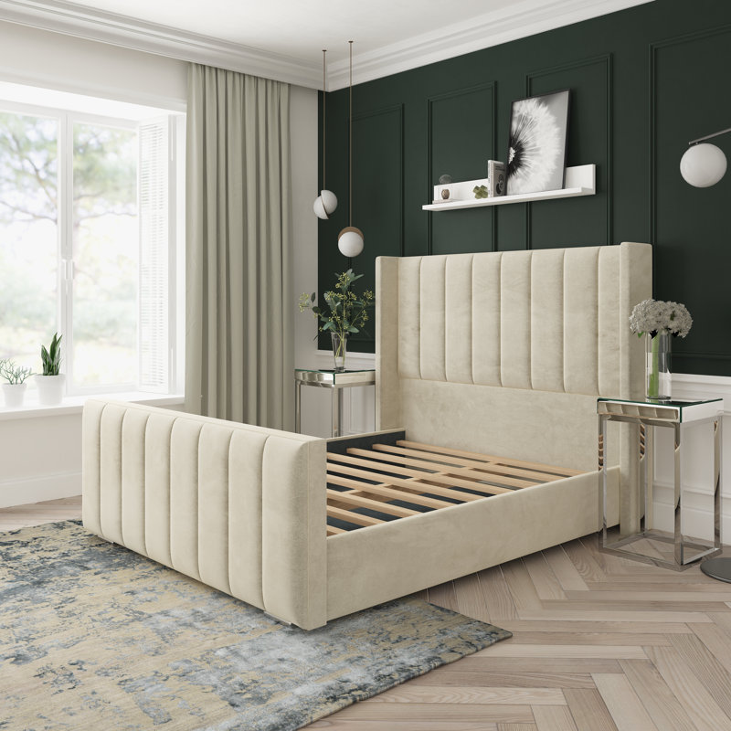 Naples Velvet Upholstered Bed Frame, Cream, Kingsize (5')
