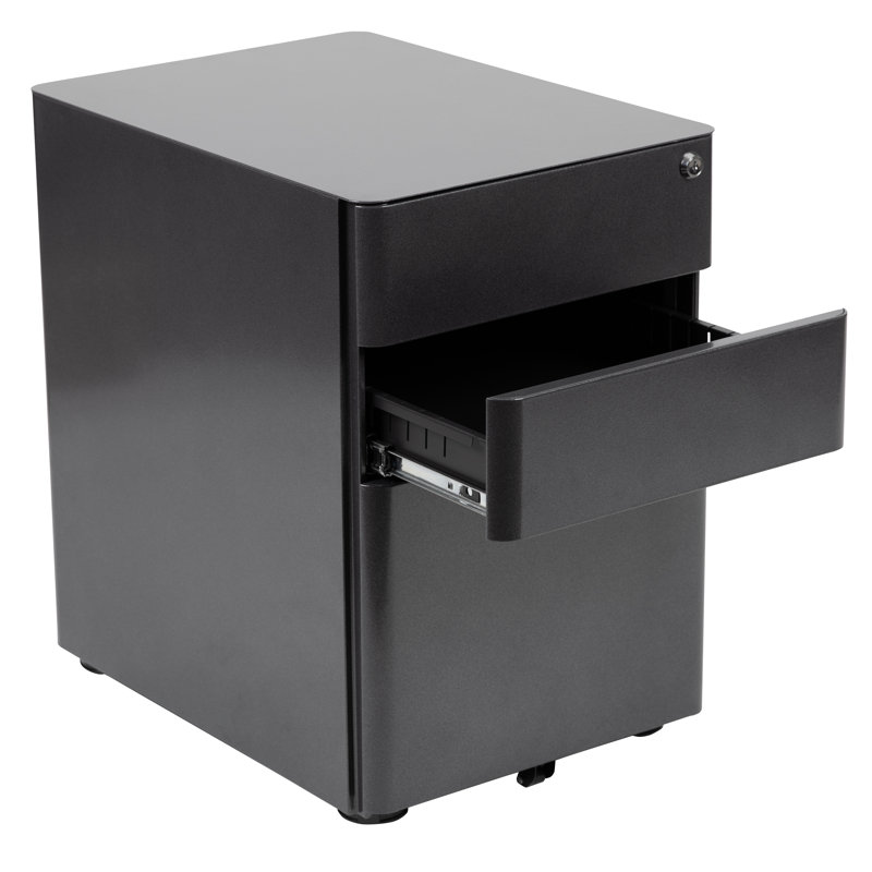 Modern 3-Drawer Mobile Locking Filing Cabinet with Anti-Tilt Mechanism and Hanging Drawer, Black