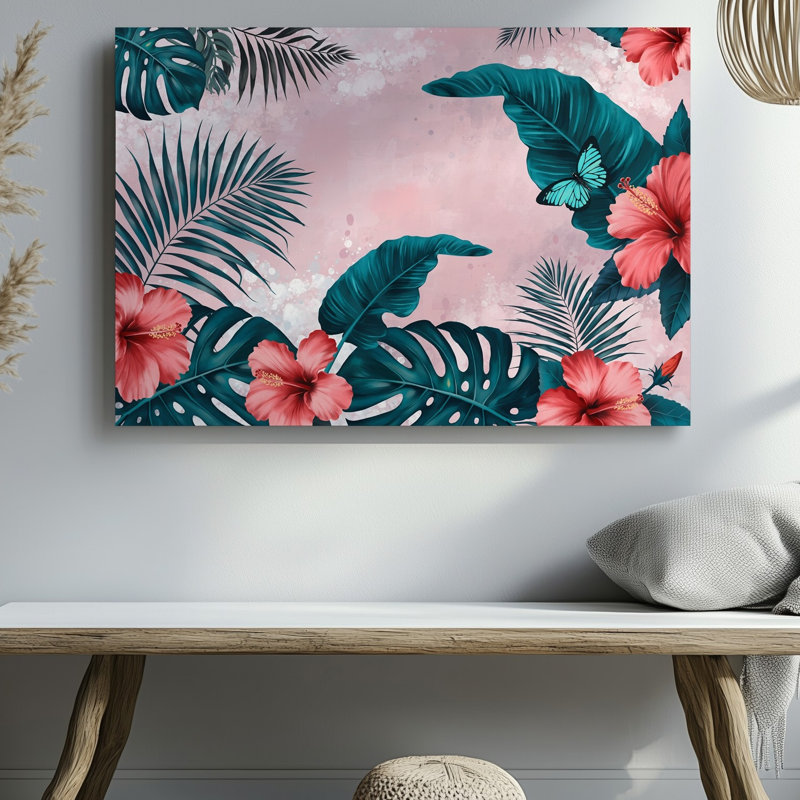 Toile une scène tropicale éclatante avec des fleurs d'hibiscus luxuriantes dans un art mural, H 18 po x l 24 po