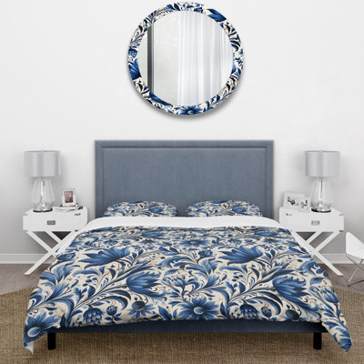 Cobalt Blue And White Victorian Floral Pattern VI Floral Duvet Cover