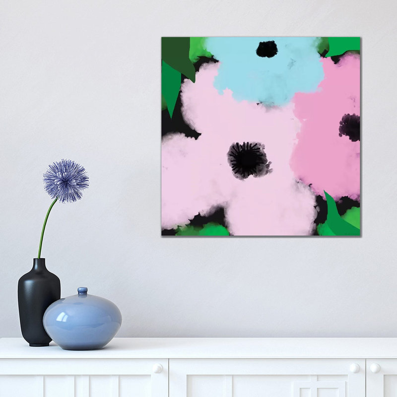 Pink And Blue Flowers by Art Mirano - Wrapped Canvas Painting, 45.72 cm H x 45.72 cm W